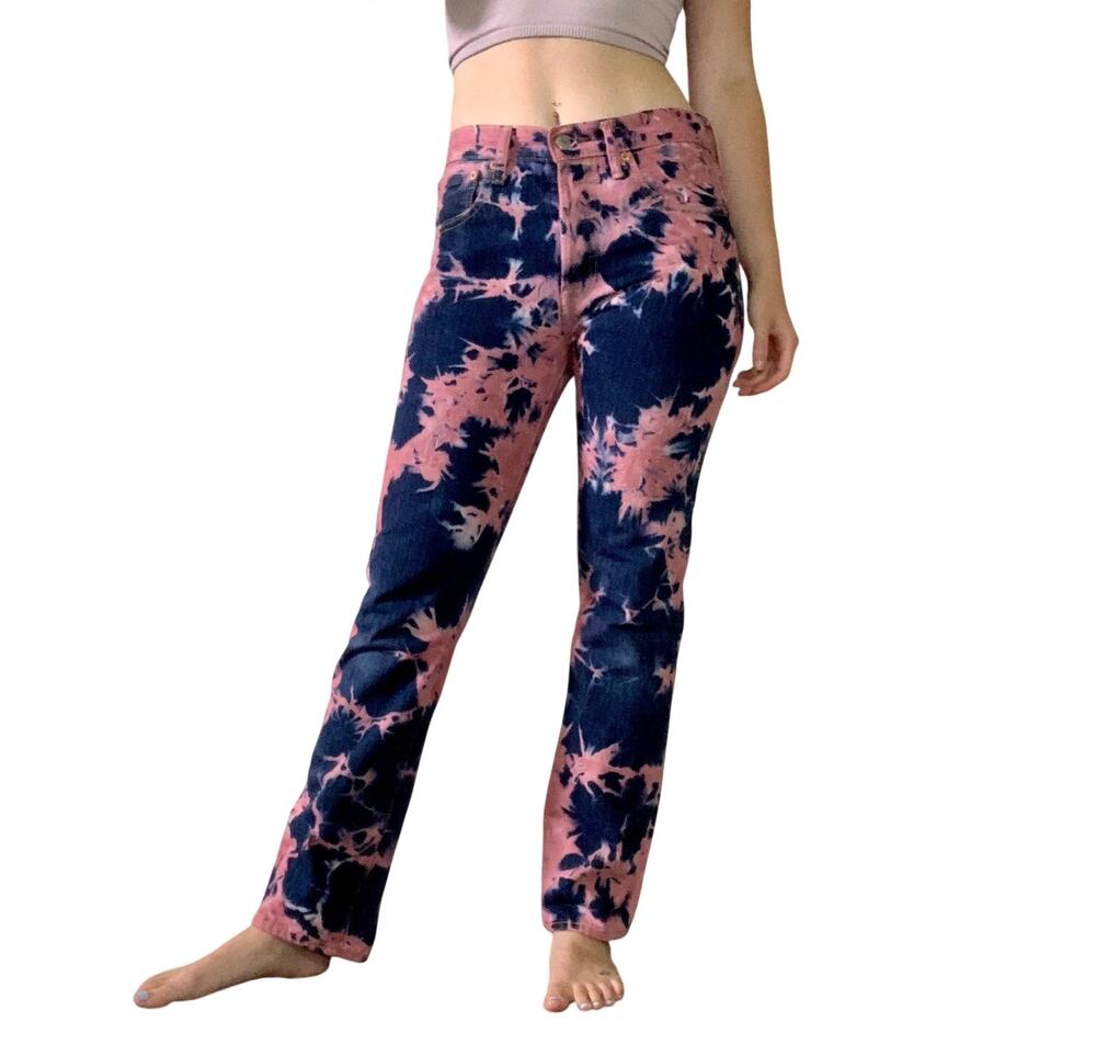 Levi's Reverse Tie Dye Jeans Size 29 Hand Dyed Orange Blue Upcycled Vintage 501